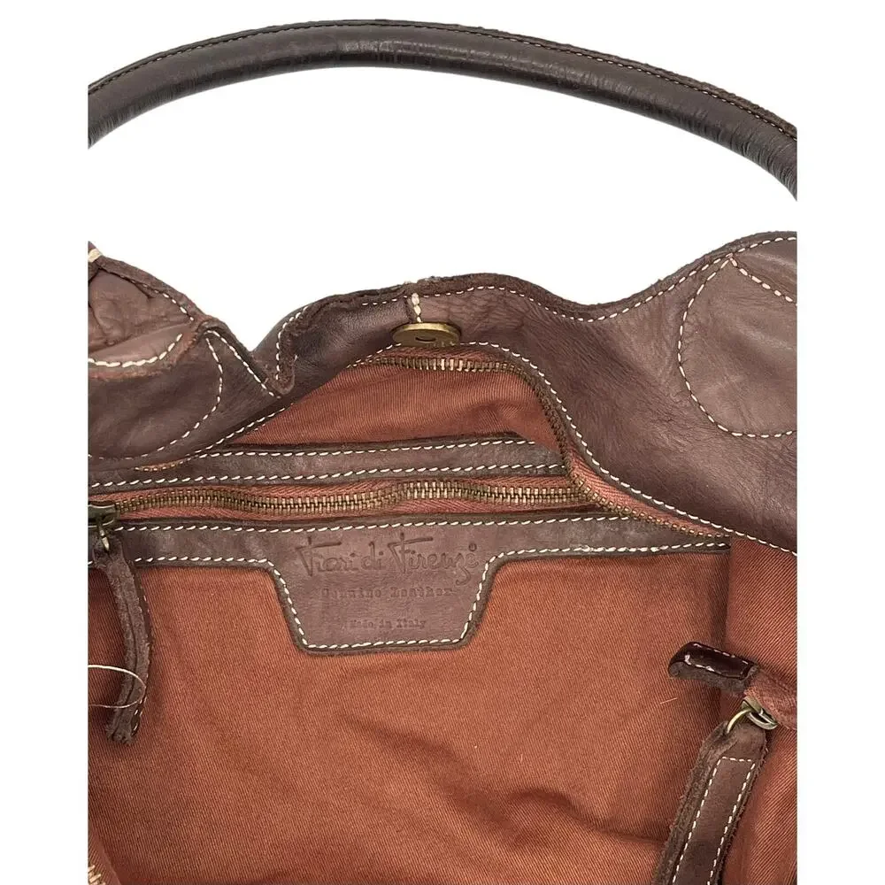 Fiori de Firenze Italian Leather Tote Brown Woven Shoulder Bag Lg Made in Italy